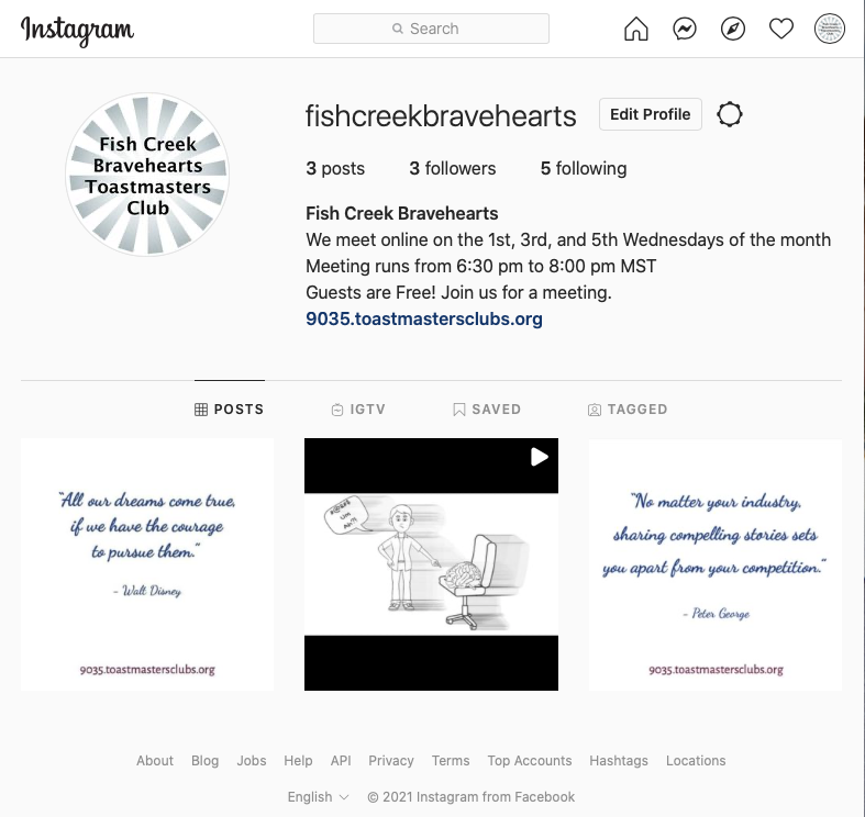 Instagram, Toastmasters, Fish Creek Bravehearts, Presentation, Calgary Club 